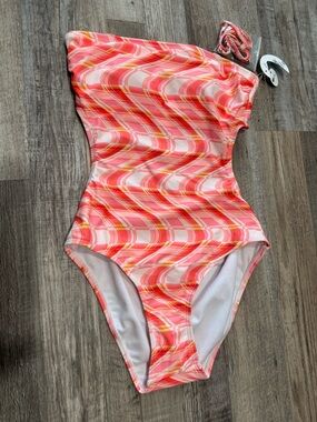 Decree Coral Pink & Yellow Wave One-Piece Swimsuit